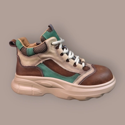 Кроссовки женские демисезонные Ivva натуральная кожа шоколадные с бежевым 13365