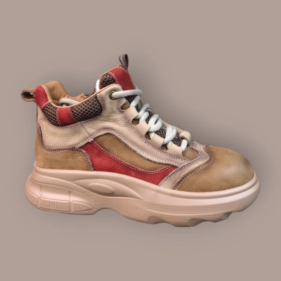 Кроссовки женские демисезонные Ivva натуральная кожа коричневые с бежевым 13366