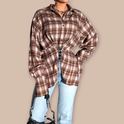 Рубашка в клетку коричневая 26037 Рубашка в клетку коричневая 26037