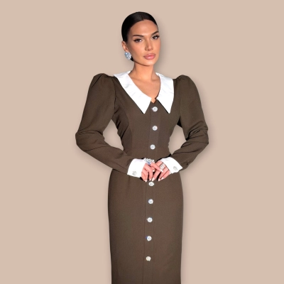 Платье на пуговицах коричневое 25889 Платье на пуговицах коричневое 25889