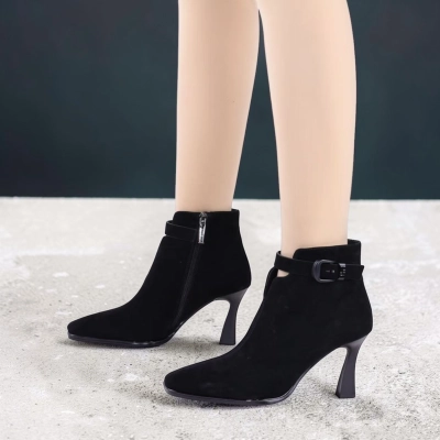Ботильоны женские натуральная замша черные K510-2