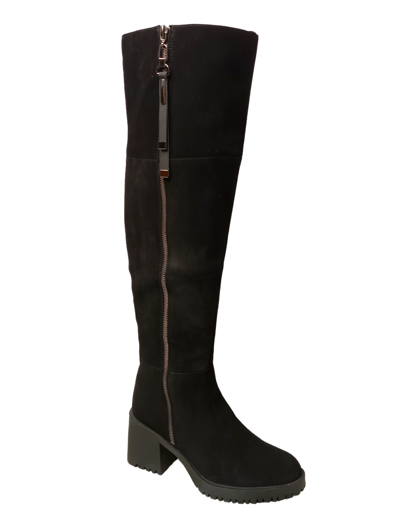 Сапоги высокие женские зимние замшевые черные M0421